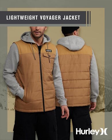 Hurley Men's Voyager Jacket - Lightweight Hooded Quilted Canvas Sweater Vest Jacket - Insulated Utility Jacket for Men (S-XL) in Saudi Arabia