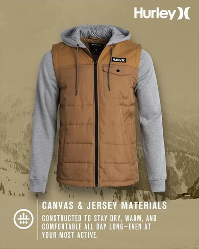 Hurley Men's Voyager Jacket - Lightweight Hooded Quilted Canvas Sweater Vest Jacket - Insulated Utility Jacket for Men (S-XL) in Saudi Arabia