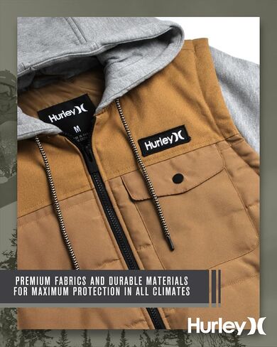 Hurley Men's Voyager Jacket - Lightweight Hooded Quilted Canvas Sweater Vest Jacket - Insulated Utility Jacket for Men (S-XL) in Saudi Arabia