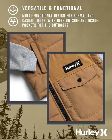 Hurley Men's Voyager Jacket - Lightweight Hooded Quilted Canvas Sweater Vest Jacket - Insulated Utility Jacket for Men (S-XL) in Saudi Arabia