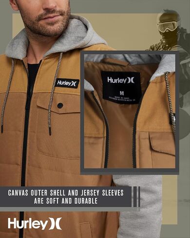 Hurley Men's Voyager Jacket - Lightweight Hooded Quilted Canvas Sweater Vest Jacket - Insulated Utility Jacket for Men (S-XL) in Saudi Arabia