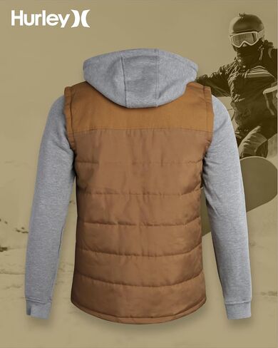 Hurley Men's Voyager Jacket - Lightweight Hooded Quilted Canvas Sweater Vest Jacket - Insulated Utility Jacket for Men (S-XL) in Saudi Arabia