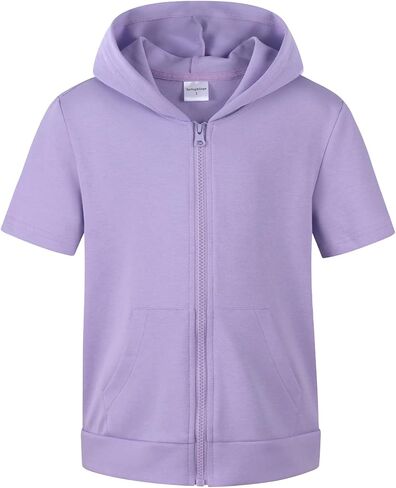 Spring&Gege Boys Lightweight Full Zip Hoodies Short Sleeve Hooded Sweatshirt (5-14 Years) in Kuwait