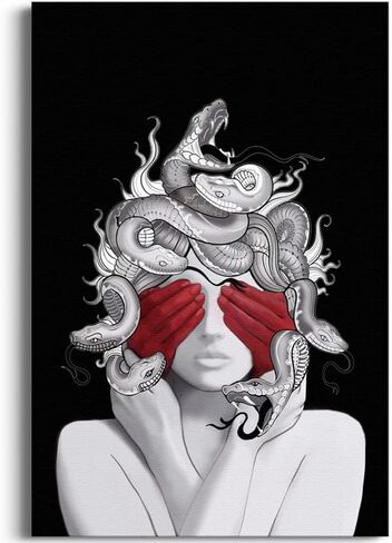 BNKLJNSH Medusa Wall Art Canvas Framed Greek Print Greek Mythology Wall Art Greek Artwork Horror Poster Decorations For Bedroom Framed (16x24 inch) in Saudi Arabia