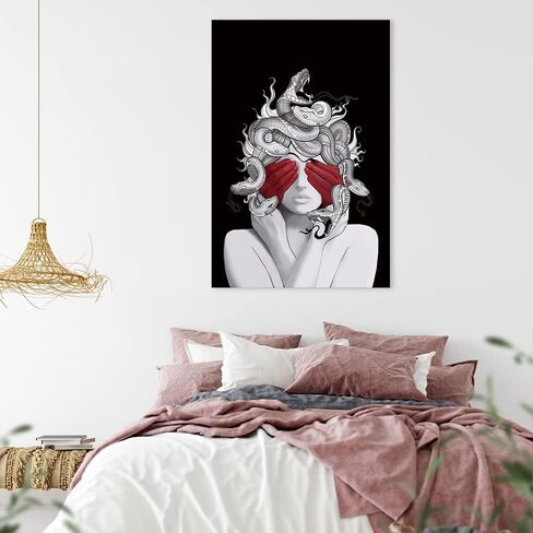 BNKLJNSH Medusa Wall Art Canvas Framed Greek Print Greek Mythology Wall Art Greek Artwork Horror Poster Decorations For Bedroom Framed (16x24 inch) in Saudi Arabia
