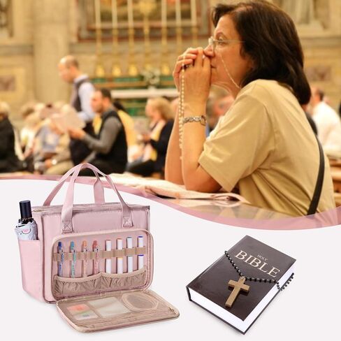 Bible Cover Bag for Women, Large Bible Tote Bag Church Carrying Case with Shoulder Strap for Bible Study, Black(Empty Bag Only) in Saudi Arabia