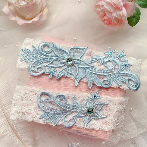 JWICOS Wedding Garters for Bride Bridal Lace Garter Set with Blue Rhainstone Crystal for Bride Women in Kuwait