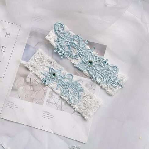 JWICOS Wedding Garters for Bride Bridal Lace Garter Set with Blue Rhainstone Crystal for Bride Women in Kuwait