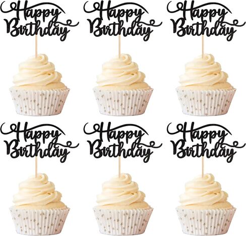 Rsstarxi 24 Pack Happy Birthday Cupcake Toppers Gold Glitter Birthday Cupcake Food Picks for Celebrating Happy Birthday Party Cake Decorations Supplies in Kuwait