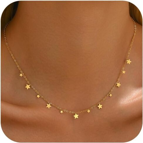 Gold Chain Necklace for Women 18K Gold Plated Stainless Steel Necklace Dainty Star Cross Heart Choker Chains Simple Delicate Minimalist Trendy Jewelry in Kuwait
