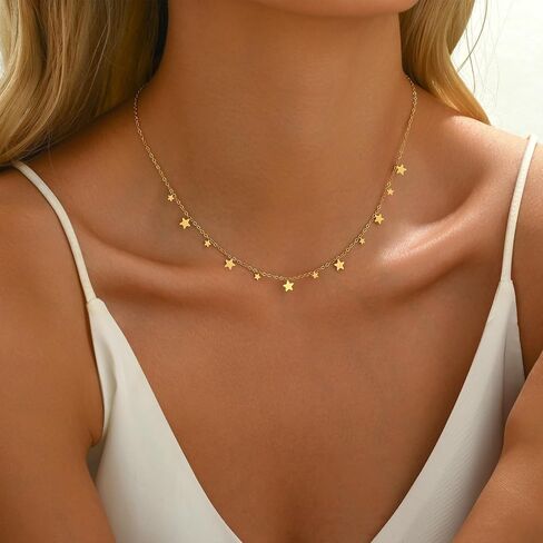Gold Chain Necklace for Women 18K Gold Plated Stainless Steel Necklace Dainty Star Cross Heart Choker Chains Simple Delicate Minimalist Trendy Jewelry in Kuwait