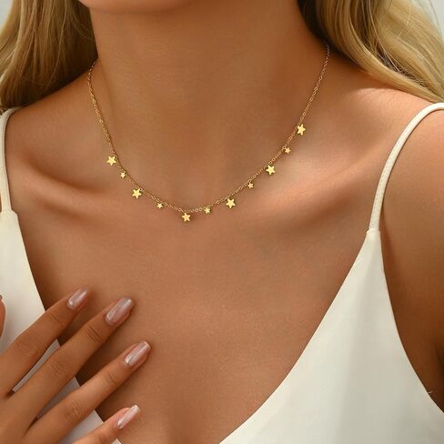 Gold Chain Necklace for Women 18K Gold Plated Stainless Steel Necklace Dainty Star Cross Heart Choker Chains Simple Delicate Minimalist Trendy Jewelry in Kuwait