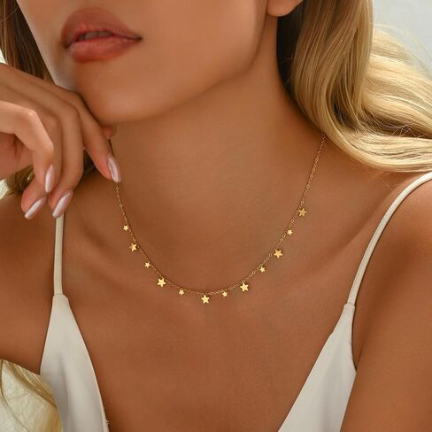 Gold Chain Necklace for Women 18K Gold Plated Stainless Steel Necklace Dainty Star Cross Heart Choker Chains Simple Delicate Minimalist Trendy Jewelry in Kuwait