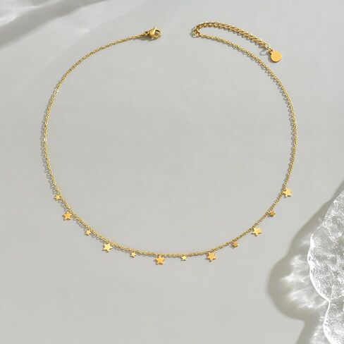 Gold Chain Necklace for Women 18K Gold Plated Stainless Steel Necklace Dainty Star Cross Heart Choker Chains Simple Delicate Minimalist Trendy Jewelry in Kuwait