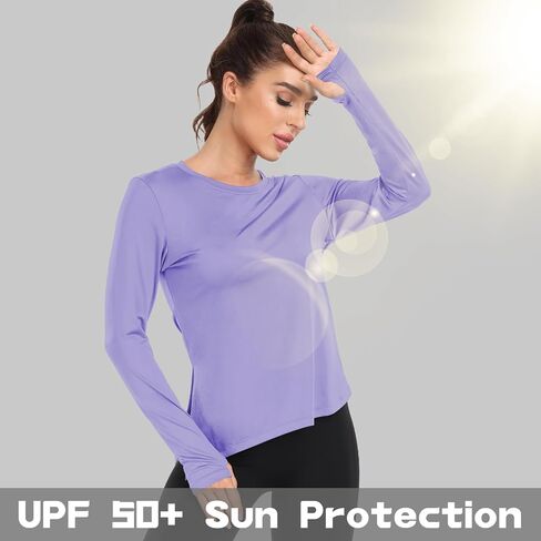 Womens Workout Tops UPF 50+ Sun Protection Shirts Long Sleeve Thumb Holes Lightweight UV Clothes Hiking Running in Saudi Arabia