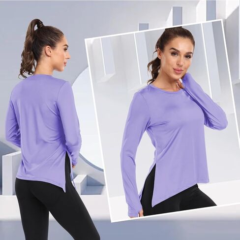 Womens Workout Tops UPF 50+ Sun Protection Shirts Long Sleeve Thumb Holes Lightweight UV Clothes Hiking Running in Saudi Arabia