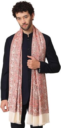 Zamour Large Jacquard Woven Indian Shawl Wrap for Men, Light Weight, Traditional Floral Jaal Patterns Black in Saudi Arabia