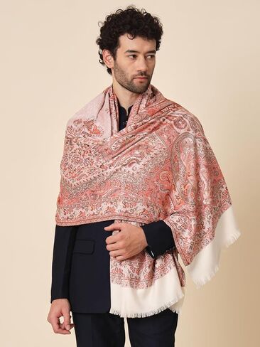Zamour Large Jacquard Woven Indian Shawl Wrap for Men, Light Weight, Traditional Floral Jaal Patterns Black in Saudi Arabia