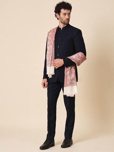 Zamour Large Jacquard Woven Indian Shawl Wrap for Men, Light Weight, Traditional Floral Jaal Patterns Black in Saudi Arabia