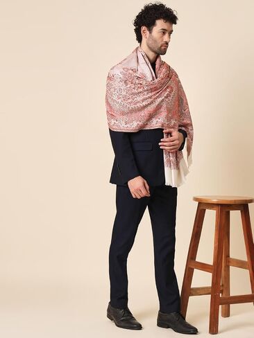 Zamour Large Jacquard Woven Indian Shawl Wrap for Men, Light Weight, Traditional Floral Jaal Patterns Black in Saudi Arabia