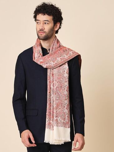 Zamour Large Jacquard Woven Indian Shawl Wrap for Men, Light Weight, Traditional Floral Jaal Patterns Black in Saudi Arabia