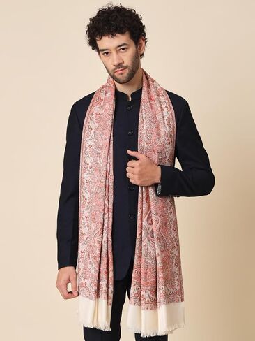 Zamour Large Jacquard Woven Indian Shawl Wrap for Men, Light Weight, Traditional Floral Jaal Patterns Black in Saudi Arabia