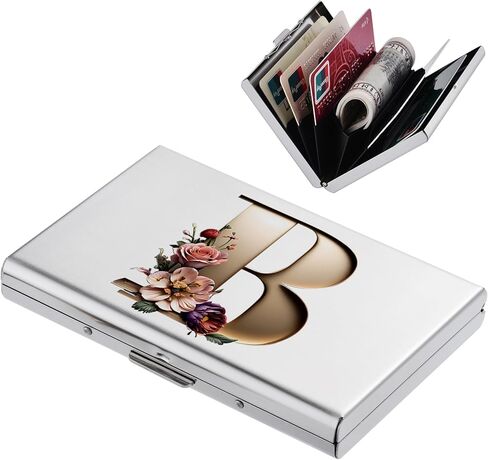 حامل بطاقات الائتمان، محفظة رفيعة لحمل بطاقات الائتمان RFID، تصميم عصري وأنماط فنية، محفظة معدنية لحمل بطاقات الائتمان، للرجال والنساء. (6 فتحات/فضي/M) in Saudi Arabia