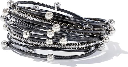 FANCY SHINY Leather Beaded Bracelet Boho Wrap Bracelets Gothic Jewelry Stackable Goth Bracelets with Magnetic Clasp in Kuwait