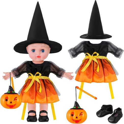 Jenaai 4 Pcs Halloween Doll Clothes and Accessories 18 Inches Doll Halloween Costumes Dress Shoes Witch Hats Outfit with Halloween Pumpkin Lantern for 18 Inch Doll Accessories in Saudi Arabia