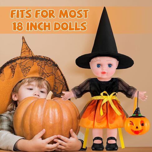 Jenaai 4 Pcs Halloween Doll Clothes and Accessories 18 Inches Doll Halloween Costumes Dress Shoes Witch Hats Outfit with Halloween Pumpkin Lantern for 18 Inch Doll Accessories in Saudi Arabia