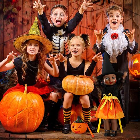 Jenaai 4 Pcs Halloween Doll Clothes and Accessories 18 Inches Doll Halloween Costumes Dress Shoes Witch Hats Outfit with Halloween Pumpkin Lantern for 18 Inch Doll Accessories in Saudi Arabia