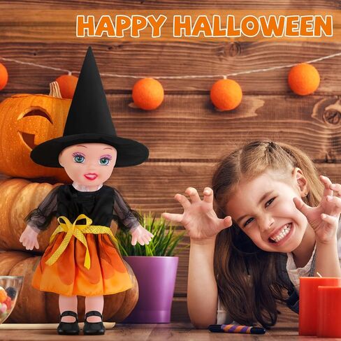 Jenaai 4 Pcs Halloween Doll Clothes and Accessories 18 Inches Doll Halloween Costumes Dress Shoes Witch Hats Outfit with Halloween Pumpkin Lantern for 18 Inch Doll Accessories in Saudi Arabia