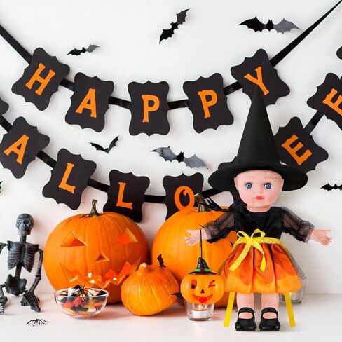 Jenaai 4 Pcs Halloween Doll Clothes and Accessories 18 Inches Doll Halloween Costumes Dress Shoes Witch Hats Outfit with Halloween Pumpkin Lantern for 18 Inch Doll Accessories in Saudi Arabia