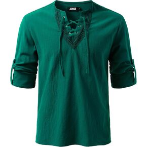 JOGAL Mens Renaissance Shirt Medieval Pirate Viking Halloween Costume Gothic Steampunk Retro Long Sleeve Lace Up Shirts