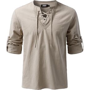 JOGAL Mens Renaissance Shirt Medieval Pirate Viking Halloween Costume Gothic Steampunk Retro Long Sleeve Lace Up Shirts