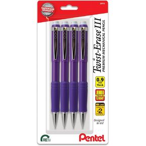 Pentel Twist-Erase III Mechanical Pencil, (0.9mm), Bold Line, Violet Barrel, Pack of 4 (QE519BP4V)