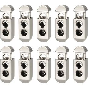 uxcell 10pcs Metal Cord Locks, 4mm Double Hole Spring Stopper Fastener Slider Toggles End for Drawstrings Bags Backpack Clothing Lanyards, Pearl Nickel