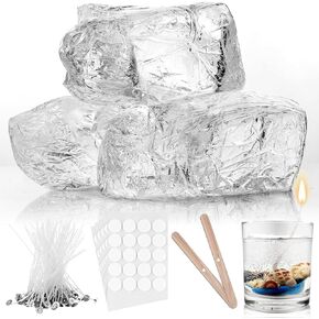 HyqehrtYazc 4.4 lb Gel Wax for Candle Making Clear Gel Candle Wax Jelly Candle Wax High Density Gel Candle Wax 50 Pcs Candle Wick and 60 Pcs Candle Wick Stickers Candle Supplies for Candle Making