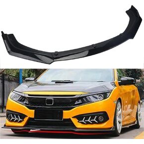 3PCS Gloss Black Front Bumper Lip Compatible with 2016-2020 Civic，PP Front Bumper Body Kit Spoiler Chin Spoiler