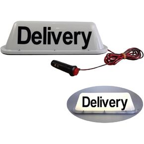 12V Delivery Sign Light,Magnetic Waterproof Taxi Cab Roof Top Illuminated Sign,Delivery Sign LED Light Sealed Base with 3m Power Cable,Four Different Colored Delivery Sign Lights (WHITE)