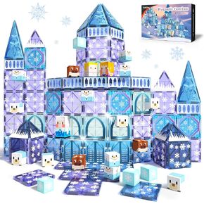 GobiDex 2 in 1 Magnetic Blocks and Tiles Frozen Toys for Kids, Princess Castle Construction Building Sets, STEM Eduacational Creative Toys Birthday Gift for Girls