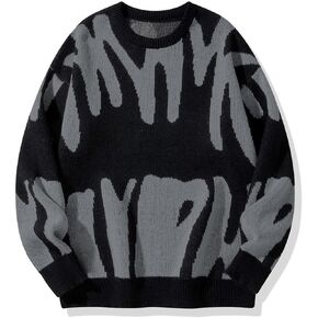 ZAFUL Men's Oversized Sweater Long Sleeve Crewneck Y2K Graphic Color Block Casual Knitted Pullover Sweater