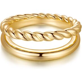 14K Gold Rings for Women Chunky Gold Rings Gifts for Women Classic Double Twisted Rings for Women Non Tarnish 5-9