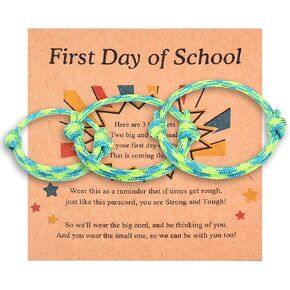 Leyung First Day of School Kindergarten Bracelet Set of 3, Father Mother Son Daughter Family Bracelets Back to School Gifts