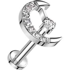 Pierced Owl 16GA ASTM F-136 Implant Grade Titanium Internally Threaded CZ Crystal Crescent Moon Flat Back Stud