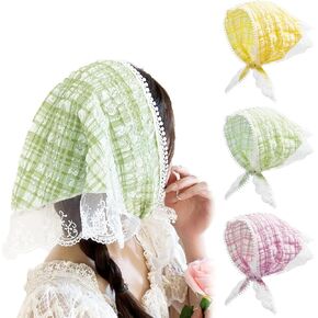 Yanmucy 3Pcs Lace Hair Bandanas for Women Girls Cute Triangle Head Scarf Boho Lightweight Kerchief Vintage Hair Accessories