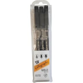 Yasutomo - NSC603A Y and C Water Based Calligraphy Markers, Chisel Tip, Assorted Sizes, Black, Pack of 3 - 443609