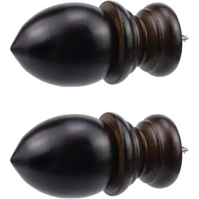 Antrader Finials for Curtain Rods, Wood Curtain Rod Finial Screw on Curtain Rod End Caps Drapery Rods Replacement Finials Fit for 1.5 Inch/38mm Curtain Rods Pack of 2 (Coffee Color)