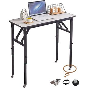 AMSXNOO Height Adjustable Standing Desk, No Assembly Folding Collapsible Computer Desk, Rolling Laptop Table for Workshop Home Office