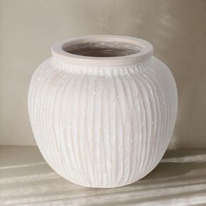 Large Rustic Vase, 9.84" Minimalist Decorative Vase, Magnesium Clay Vase, Distressed Round Vase for Home Decor, Farmhouse Vase for Centerpieces Kitchen Living Room Bedroom Decor, Vintage White
